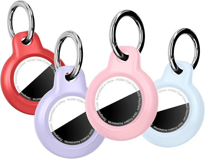 [4 Pack] Waterproof for Airtag Holder Keychain with Full Wrap Design, Hard PC for Air Tag Case, Scratchproof for Airtags for GPS Item Finder Tracker Luggage, Bag,Key-Pink/Purple/Light Blue/Red