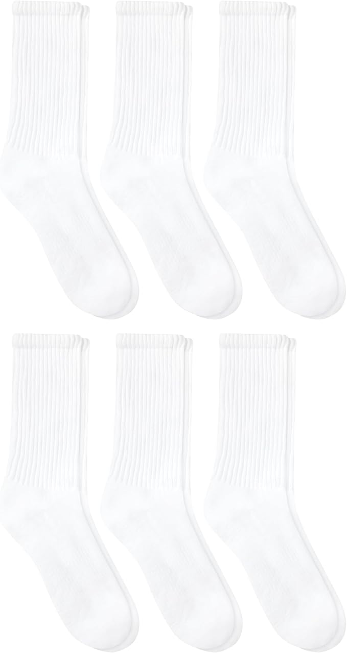 Hanes Unisex Plain White Socks Pack or Plain Black Socks Pack, Men's, Women's & Teen Sizes, Crew and Ankle 6-Packs