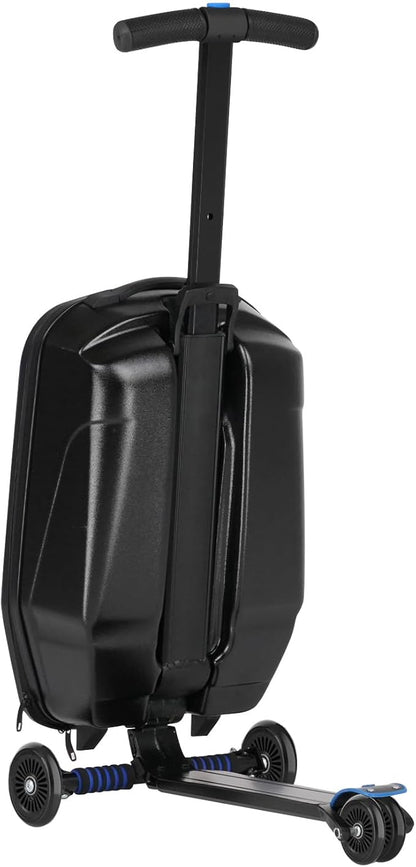 smilesun Scooter Luggage For Kids & Adults， Hardside Ride On Suitcase For Kids Ages 4-15 Multifunctional Lightweight Foldable Carry On Luggage With Wheels Ride On For Children Teenagers（Coal Black）