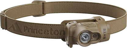 Princeton Tec Byte Multi-Mode Multi-Beam IPX4 Water Resistant LED Tactical Headlamp with 200 Lumens, Essential Outdoor Accessory for Hiking, Backpacking, Camping, Running, and Safety Preparedness, Tan