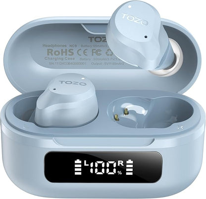 TOZO NC9 Hybrid Active Noise Cancelling Wireless Earbuds, 6 Mics ENC Clear Call, IPX8 Waterproof, in Ear Bluetooth 5.3 Headphones Stereo Bass Ear Buds 59H Playtime with LED Display 32 EQs via APP