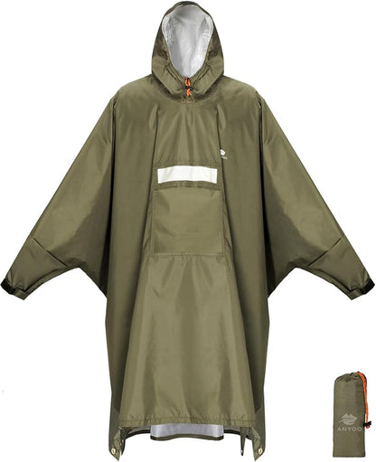 ANYOO Hooded Rain Poncho for Adults Waterproof Lightweight Rain Coat for Men Women Reusable Rain Jacket for Emergency Outdoor