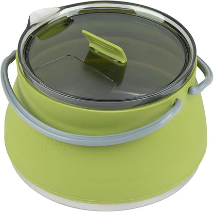 Hi Tek 1 Liter Collapsible Camping Kettle, 1 Portable Cook Pot - With Perforated Lid, Stainless Steel Bottom, Silicone Camping Coffee Pot, With High Heat Nylon Handles, For Travel - Restaurantware