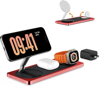 3-in-1 Charging Station for Apple Devices: Used for iPhone and Watch Charging Station with Magsafe Charger Stand, Wireless Charger for iPhone 17 Air 16 15 14 13 Series, Apple Watch Ultra, AirPods Pro