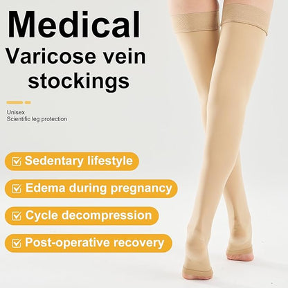 20-30 Compression Socks for Women Men, Thigh High Compression Stockings, Support Hose for Women Compression, Travel Toeless Women's Compression Socks, Light Open Toe Pregnancy Support Socks
