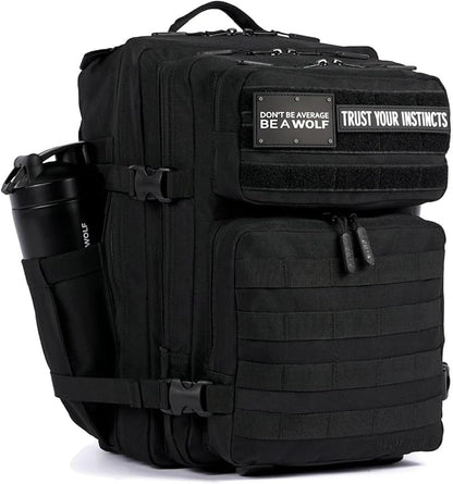 WOLFpak 35L Athletic Gym Backpack - Durable 1000D Waterproof Oxford Material with MOLLE Webbing, Laptop Pocket & Dual Cup Holders, Durable Fitness/Travel/Military Daypack (Alpha Black)
