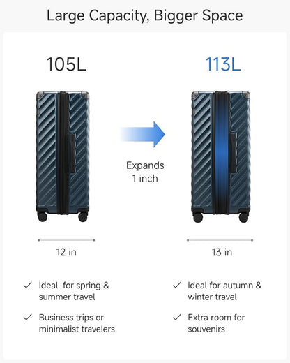 28 Inch Luggage with Spinner Wheels, KVC Expandable Hardside Large Checked Suitcase (EX-Core, Cherry, 28 Inch, 105L-113L)