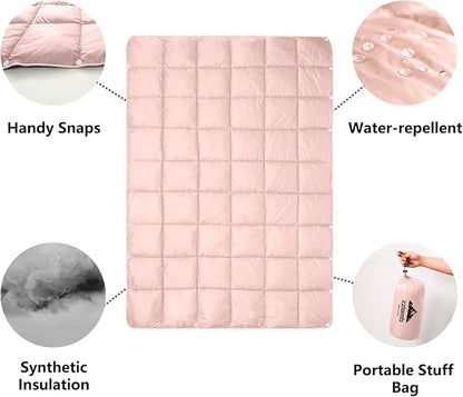 zzlamb Camping Blanket, Compact Lightweight Soft Puffy Blanket Water-Repellent, Packable Warm Quilt Down Alternative Picnic Hiking Backpacking Beach Travel RV Airplane Couch Car
