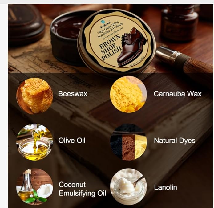16-in-1 Shoe Polish Kit – Black/Brown/Neutral Shoe Wax, Saddle Soap & Mink Oil (5×2.1oz) – 3 Horsehair Brushes – Leather Shoe Shine & Care Kit in Luxury Leather Bag – Gift for Men & Women