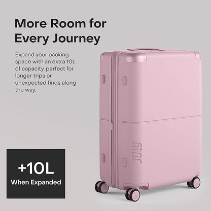 Checked Expandable - 24.5" Airline Approved Check In Luggage with Wheels, Spinner Suitcase for Men & Women - TSA Lock Rolling Suitcase, Spinner Wheels, Expansion Zip, Y-Strap - Blush Pink