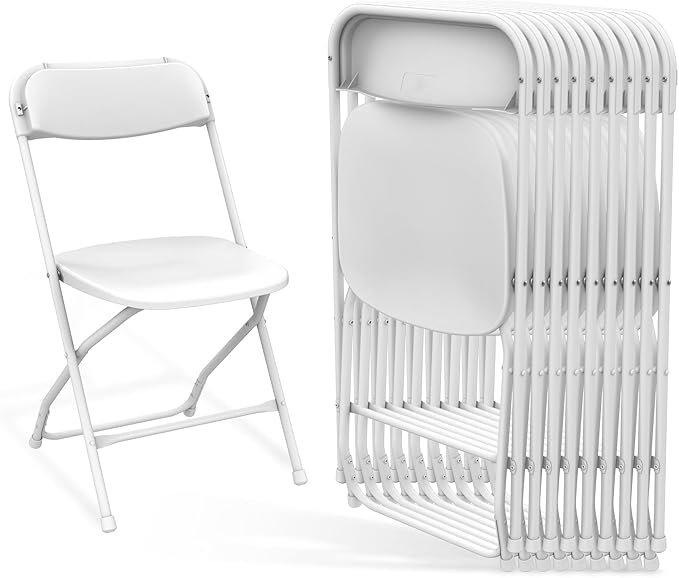 Folding Chair 10Pack,Plastic Folding Chairs for Outside,Heavy Duty Foldable Chair,Sturdy Metal Indoor Outdoor Folding Chairs,350 lbs Capacity,for Home,Office,Patio,Comfy,White