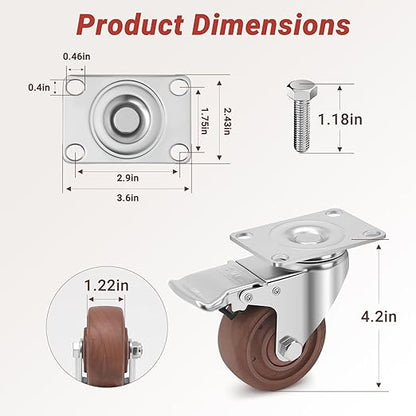 Nefish 3 Inch Casters Wheels, Heavy Duty Casters Set of 4, Durable Castor Wheels with Brake 1400 LBS, High Temperature Casters Glass Filled Nylon Wheels for Workbench, Industrial (-40°F to + 475°F)