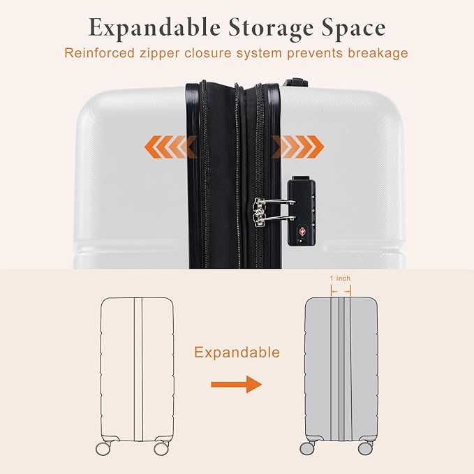 Sweetcrispy Carry on Luggage, Hard Shell ABS Suitcase with Double Spinner Wheels, Lightweight Expandable Rolling Suit Case with TSA Lock, 21 Inch Cream White