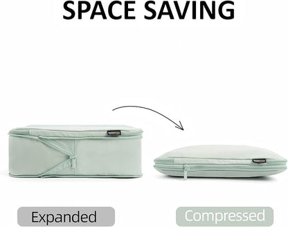 4 Piece Compression Packing Cubes for Suitcases and Backpack, Lightweight Travel Organizer Bags (Light Green)