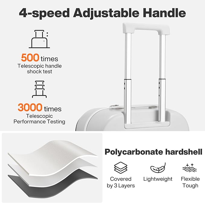 mixi 20 Inch Carry On Luggage 22x14x9 Airline Approved PC Hard Shell Suitcase Top Opening Aluminum Frame Travel Suitcases with Wheels, Smoke White