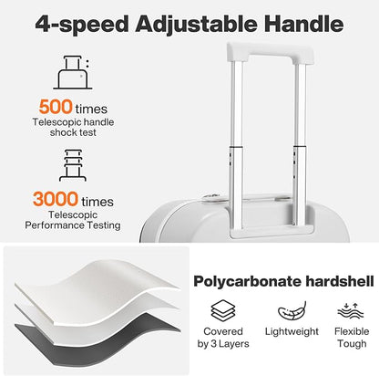 mixi 24 Inch Checked Luggage PC Hard Shell Suitcase Top Opening Aluminum Frame Travel Suitcases with Wheels, Smoke White