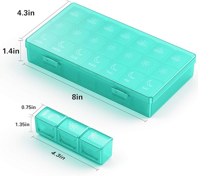 BUG HULL Weekly Pill Organizer 3X a Day, Daily 7 Day Medicine Pill Organizer 3 Times a Day, Travel Pill Case Container for Vitamins, Supplements