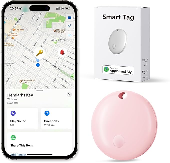 Tracker Tags, Item Finder Work with Apple Find My (iOS Only), Tracking Device Locator Smart Tag for Luggage, Keys, Wallet, Bike, Bags (Pink, 1 Pack)