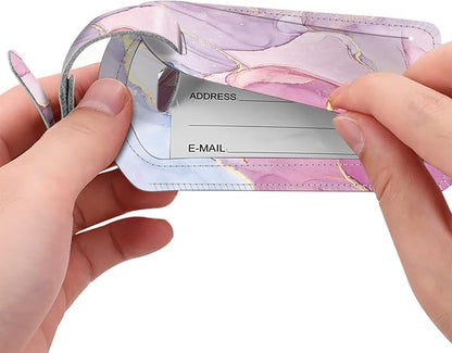 FINTIE 2 Pack Luggage Tags, Leather Name ID Labels with Privacy Cover for Travel Bag Suitcase, Theme - Glittering Marble