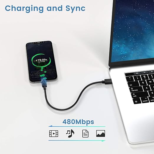Smays Short 1ft USB C Cable 20-Pack Bulk, USB A to Type C Fast Charging Cord Multipack, Black