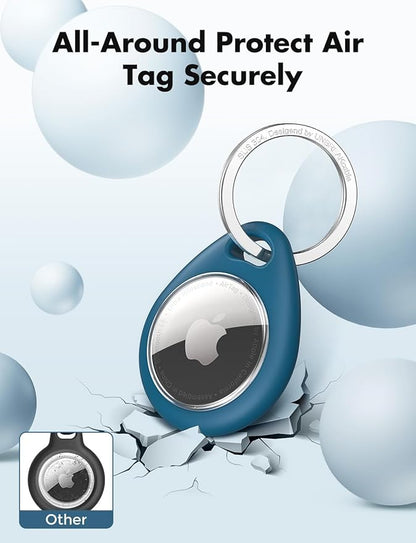 UNBREAKcable Holder for Apple AirTag - 4 Pack [Fit Tightly Design] [Easy to Install] [Hold Air Tag Securely] Waterproof TPU Protective Case with 304 Stainless Steel Keychain Key Ring, Black+Blue