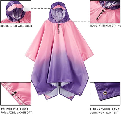 Hooded Rain Poncho for Adult, Waterproof Lightweight Raincoat for Hiking Camping