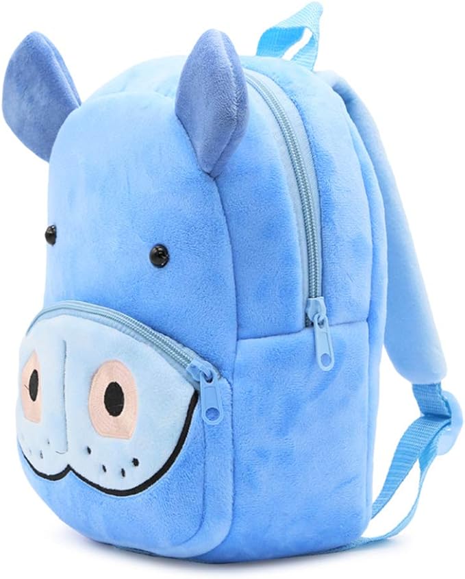 Cute Toddler Backpack,Cartoon Cute Animal Plush Backpack Toddler Mini School Bag for Kids Age 1-4 Years Old(Hippo)