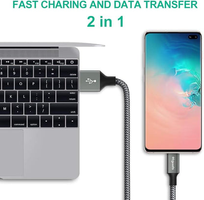 etguuds USB to USB C Cable 3ft, 2-Pack USB A to Type C Charger Cord Fast Charging for Samsung Galaxy A17 A16 A15 A26 A36 A56, S25 S24 S23 S22 S21 S20 S10 Note 20, for iPhone 17 16 15, Moto, Gray