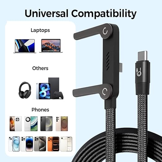 240W Braided Fast Charge Cable with Built-in Phone Stand, 2026 New T-Shaped Durable USB-C to USB-C Charger Cord, Charging Cord with Foldable Phone Holder (Black-3 Pack)