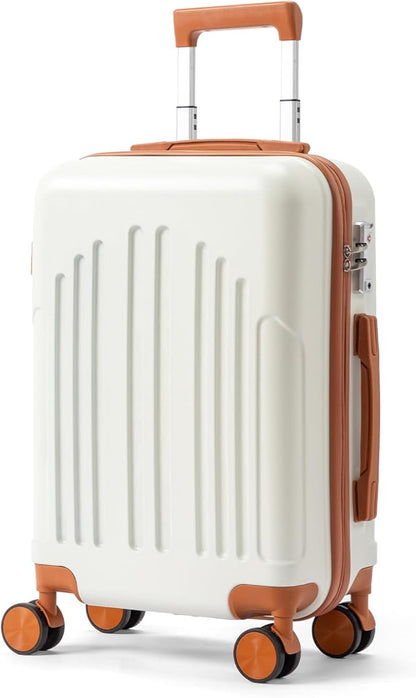 Karl home Carry On Luggage 22x14x9 Airline Approved, ABS Hardshell Suitcase with TSA Lock & Spinner Wheels, Durable Small Suitcase Rolling Luggage for Business Travel, White & Brown
