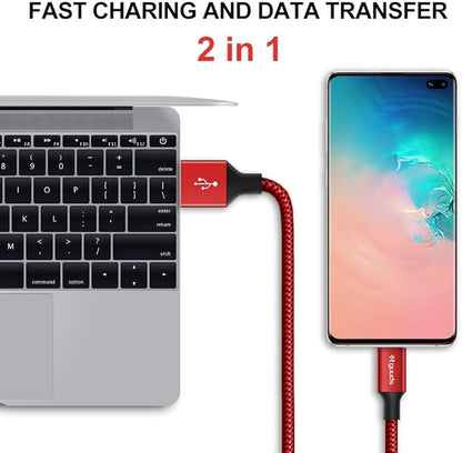 etguuds USB to USB C Cable 2ft, 2-Pack USB A to Type C Charger Cord Fast Charging for Samsung Galaxy A17 A16 A15 A26 A36 A56, S25 S24 S23 S22 S21 S20 S10 Note 20, for iPhone 17 16 15, Moto, Red