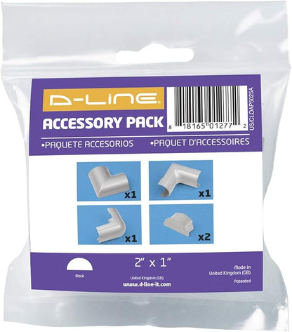 D-Line Large Cable Raceway Accessory Pack, Join 2in x 1in Cord Cover Lengths, 5 Accessories Included, Hide Cords Around a Variety of Angles - Gray