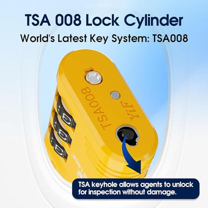 SURE LOCK TSA Locks for Luggage, TSA Approved Luggage Locks with Open Alert, 008 Key for High Security, Easy Read Dials, Zinc Alloy Body, Locker Lock for Suitcase, Gym, Travel(Yellow 2 pk)