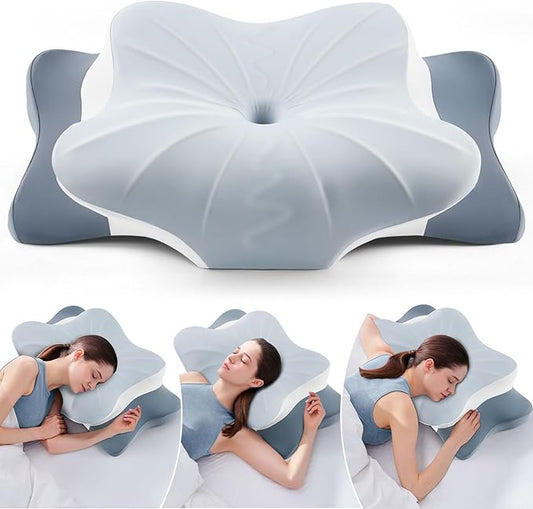 Cervical Pillow for Neck Pain Relief, Cooling Ergonomic Memory Foam Pillow with Ice Silk Pillowcase, Dual-Height Orthopedic Contour Support Pillow for Side,Back,Stomach Sleepers, CertiPUR-US Certified