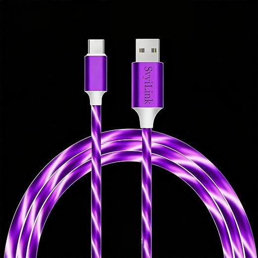 USB Cable PD Fast Charger Lighted Up (USB A to C Purple),Mobile Phone Data Cable, Charging Cable, Supports Data Transfer, 39-inch, TPE Material, Compatible with Almost All Type-C Devices.