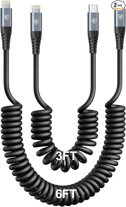 USB C to Lightning Cable [3FT+6FT], 2Pack Coiled iPhone Charger Cable Fast Charging for Car [Apple MFi Certified] Short USBC iPhone Cord Compatible with iPhone14/13/12/11 Pro Max/8/Plus/iPad/CarPlay