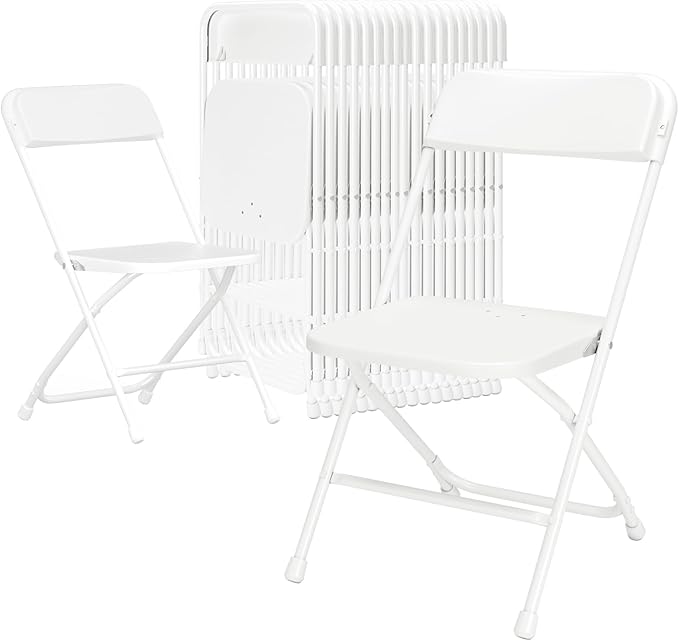 Folding Chairs 20 Pack,White Plastic Folding Chair for Indoor Outdoor,Portable Stackable Commercial Seat with Steel Frame 350lb.Capacity for Party Events Wedding Dining Picnic Office