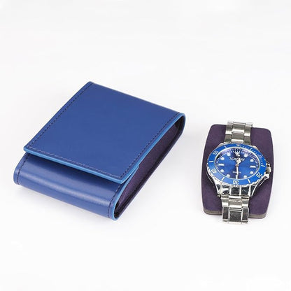 Travel Watch Case - Leather Watch Pouch with Velvet Lining, Single Case, Unisex | Business Travel and Office Christmas Gift (Blue)