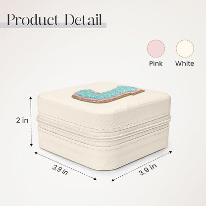 SANDJEST Personalized Jewelry Box, White Travel Jewelry Box with Initial J, Small Monogrammed Jewelry Case Organizer for Girls Women Teen Kids, Mini Travel Essentials Gifts for Birthday Christmas