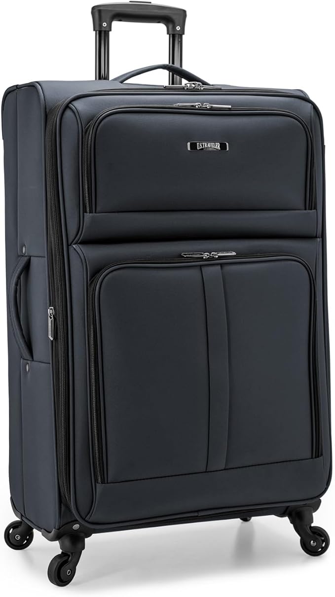 U.S. Traveler Anzio Softside Sturdy Ballistic Nylon Expandable Travel Suitcase Luggage with 4 Spinner Wheels, Dark Grey, Checked-Large 30-Inch