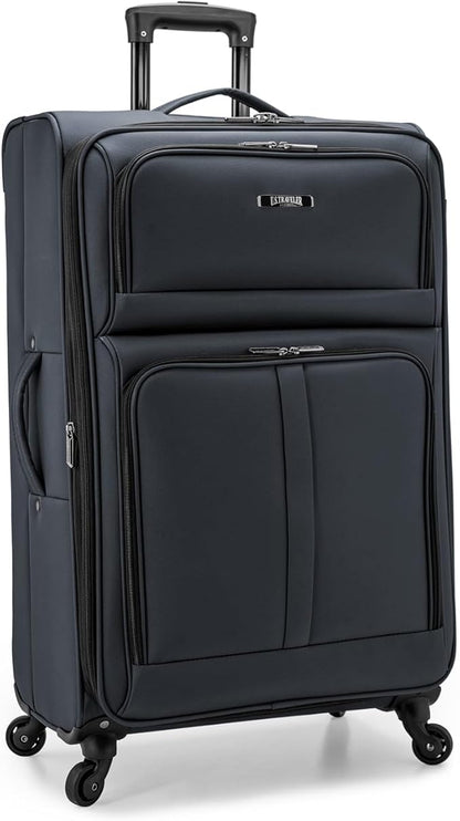 U.S. Traveler Anzio Softside Sturdy Ballistic Nylon Expandable Travel Suitcase Luggage with 4 Spinner Wheels, Dark Grey, Checked-Large 30-Inch