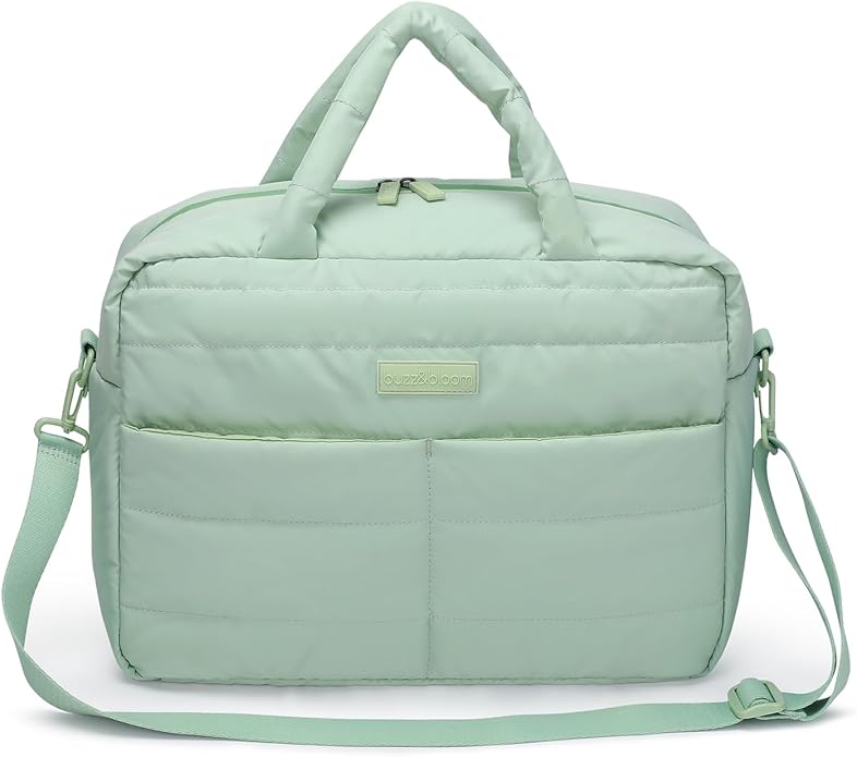 Buzz&Bloom Baby Diaper Bag Tote, Large Capacity Travel, Hospital Bag Functional with Changing Pad and Stroller Attachments.