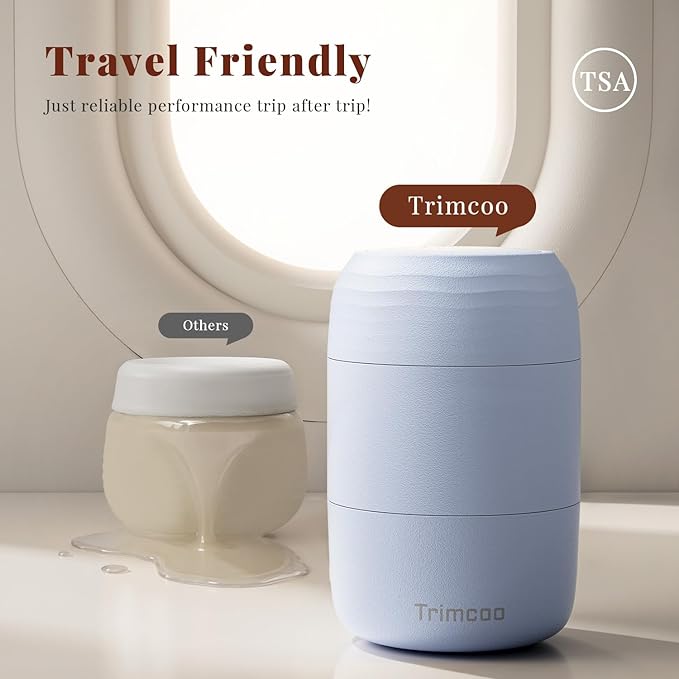 New Travel Toiletry Containers [Ultra Leakproof] TSA-Approved, PLA Hard Shell Jars with 5 Magnetic Labels, Wide Mouth Bottles for Lotion, Cleanser, Shampoo, Conditioner, Blue, 3 Pack, 2OZ