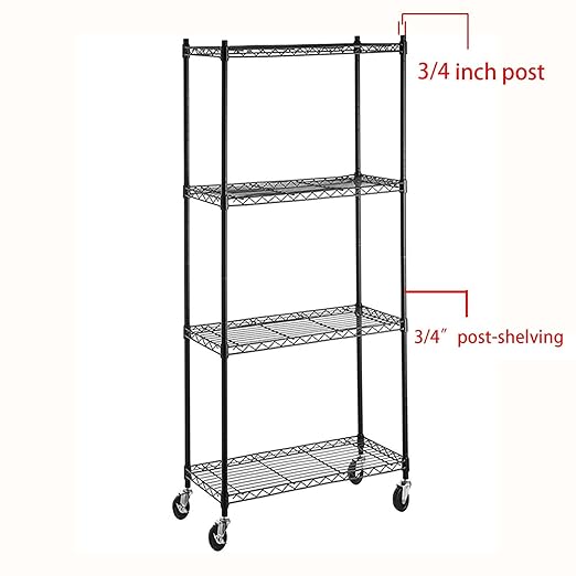 3-Inch Casters,Shelving Wheels, Wire Shelving Replacement Wheels Set of 4, Threaded Stem Rubber Casters (Screw Diameter 1/4"- 20) for Wire Shelves Rack Legs with 3/4" Posts