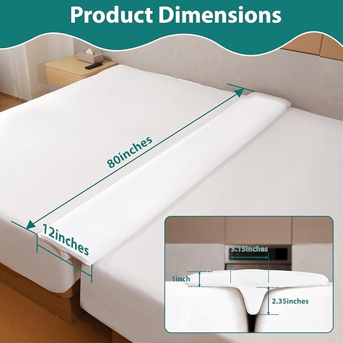 12" Extra Wide Split King Gap Filler for Adjustable Bed, Bed Bridge Twin to King Converter with Washable Cover, Close The Gap (0-3"),White
