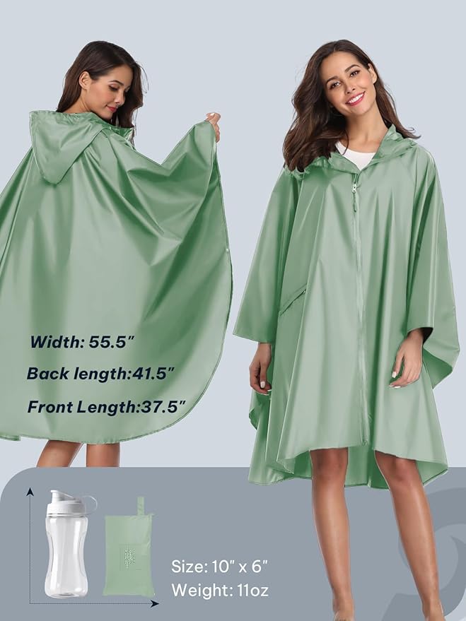 SaphiRose Unisex Rain Poncho Waterproof Raincoat Hooded for Adults Women with Pockets