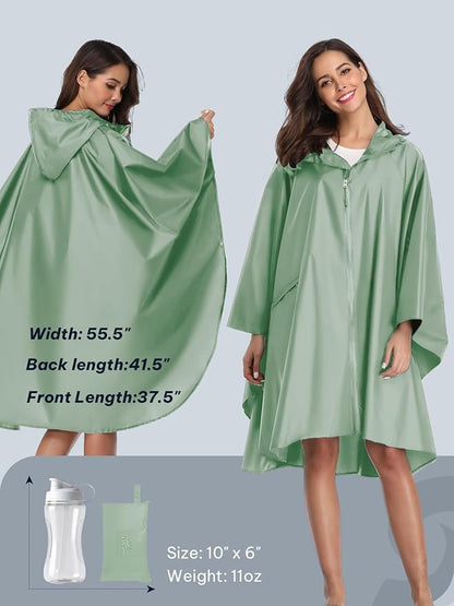 SaphiRose Unisex Rain Poncho Waterproof Raincoat Hooded for Adults Women with Pockets