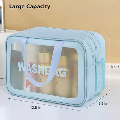 Travel Toiletry Bag for Women, Matte Translucent Toiletry Bag with Handy Handle, Makeup Cosmetic Organizer Bag for Travel Toiletries Accessories (Blue-XL)