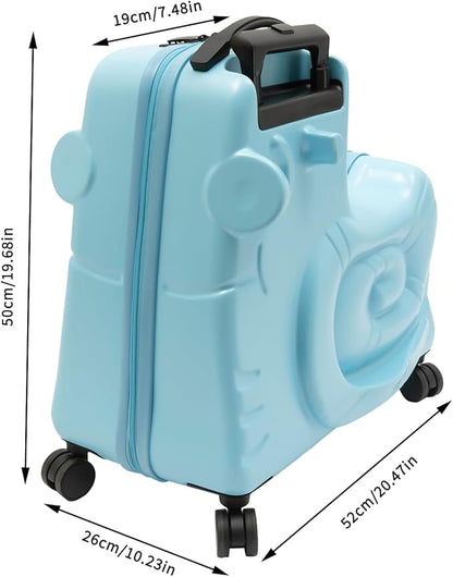 DNYSYSJ Children's Ride On Luggage, 20" Kid's Trolley Suitcase with Universal Wheels and Password Lock, Carry On Luggage Rolling Luggage, Aged 1-6 Years, ABS+PC (Blue, Snail Pattern)
