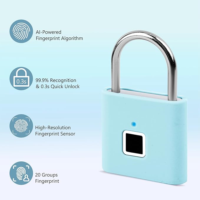 UMIKSMART Biometric Smart Lock, Keyless Fingerprint Padlock with USB Charging,Smart Padlock Gift for Students, Gym Lockers, School Lockers, Luggage, Storage Boxes, Fences, Backpacks, Cosmic Blue Set